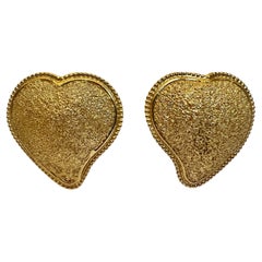 Vintage Yves Saint Laurent (YSL) Large Textured Gold Earrings 