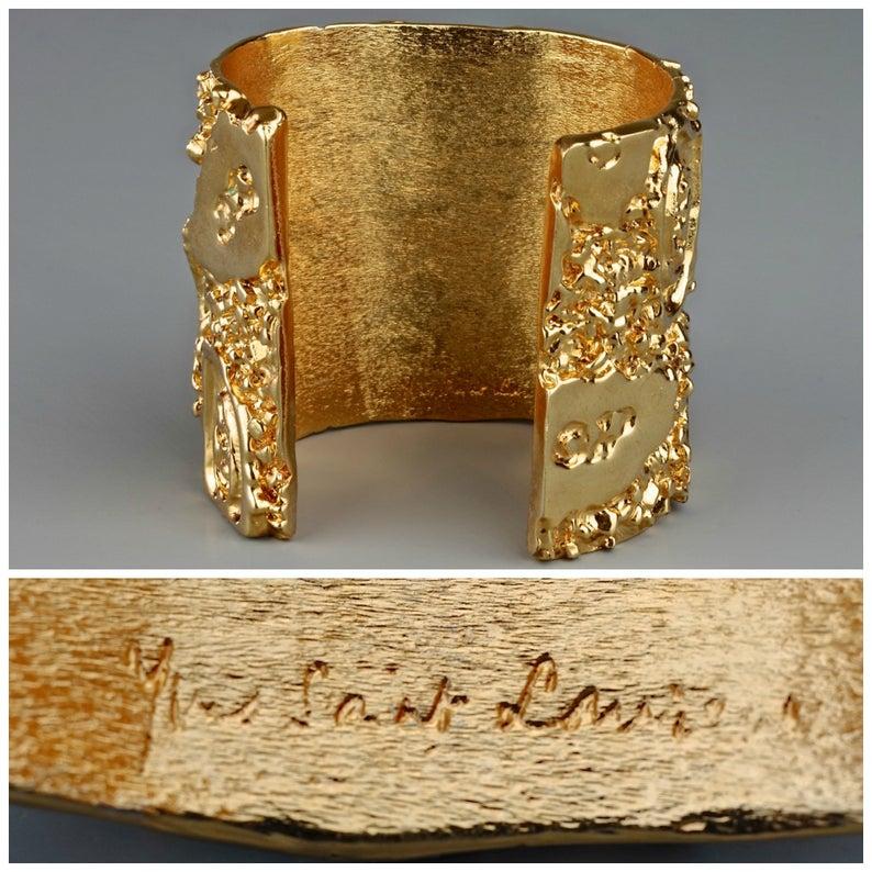 Vintage YVES SAINT LAURENT Ysl Lava Textured Wide Cuff Bracelet 5