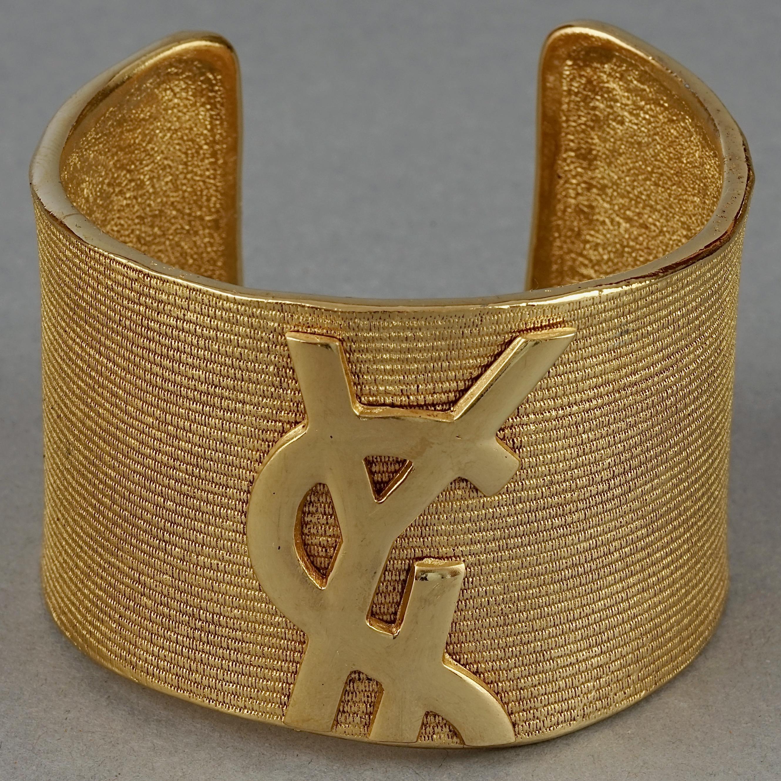Women's Vintage YVES SAINT LAURENT Ysl Logo Asymmetric Cuff Bracelet