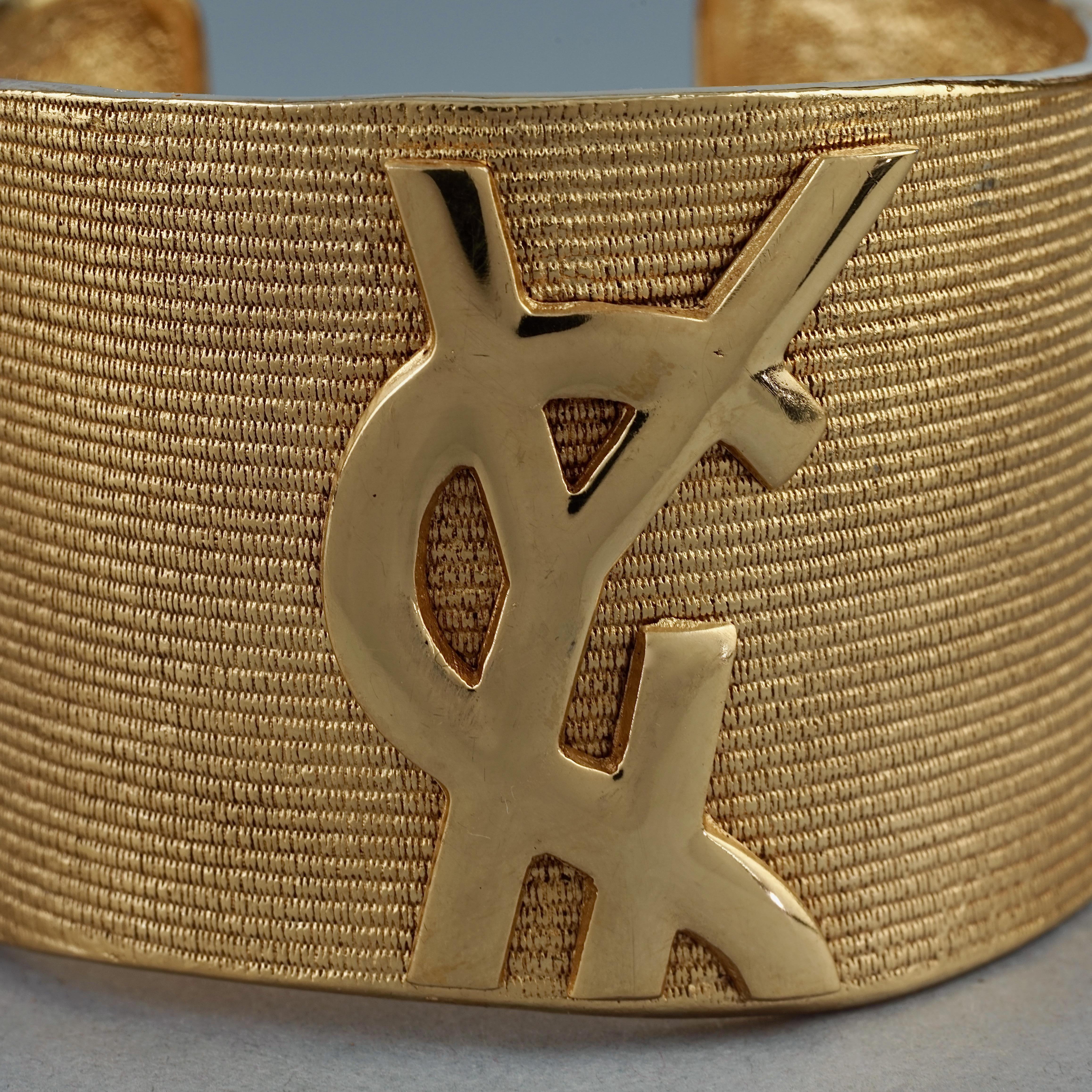 Vintage YVES SAINT LAURENT Ysl Logo Asymmetric Cuff Bracelet 1