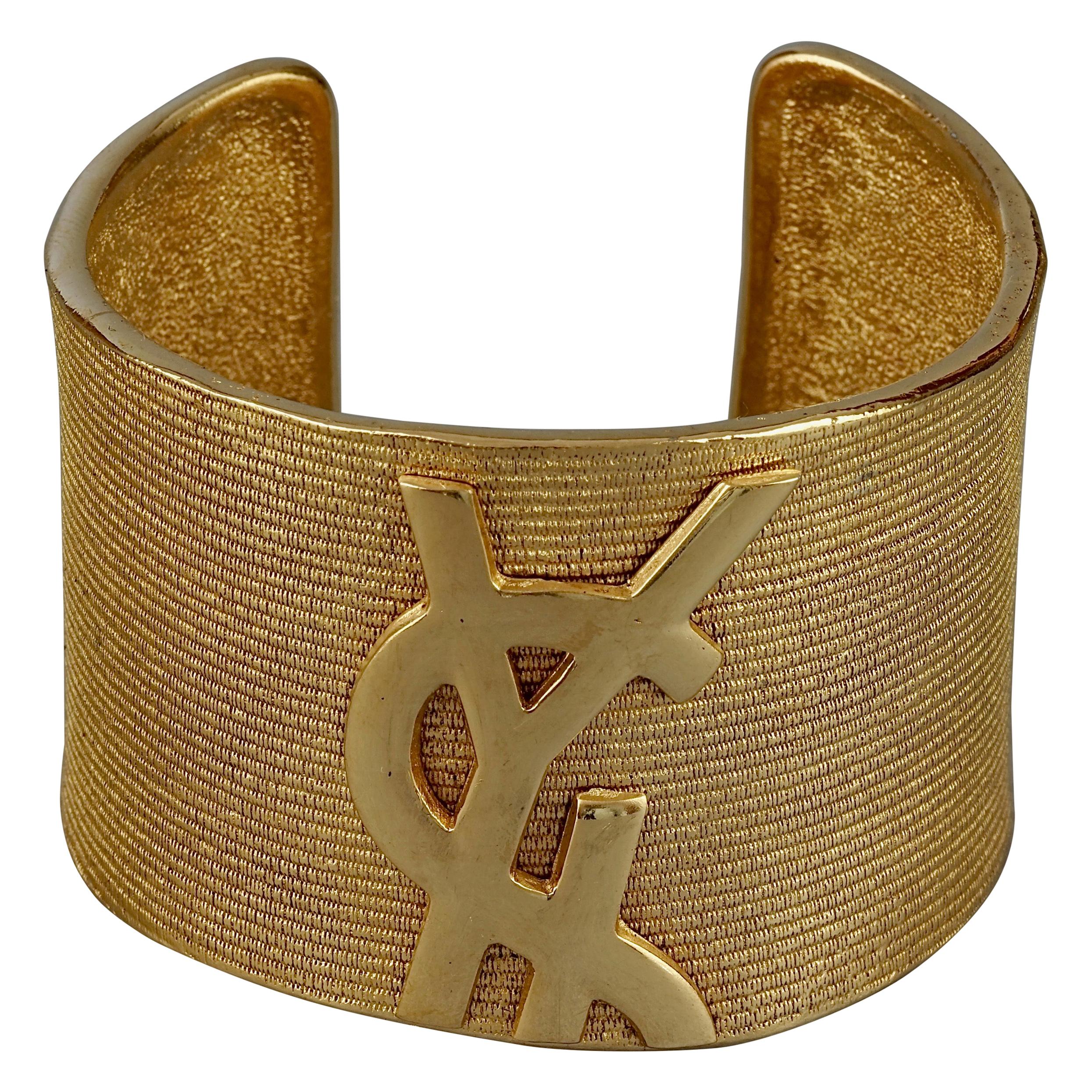 Vintage YVES SAINT LAURENT Ysl Logo Asymmetric Cuff Bracelet