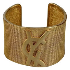 Vintage YVES SAINT LAURENT Ysl Logo Asymmetric Cuff Bracelet