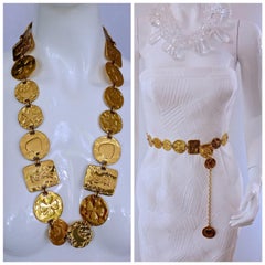 Vintage YVES SAINT LAURENT YSL Logo Charm Link Necklace Belt