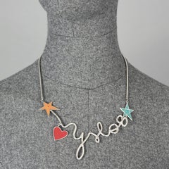 Vintage YVES SAINT LAURENT Ysl Logo Cursive Pop Heart Star Necklace
