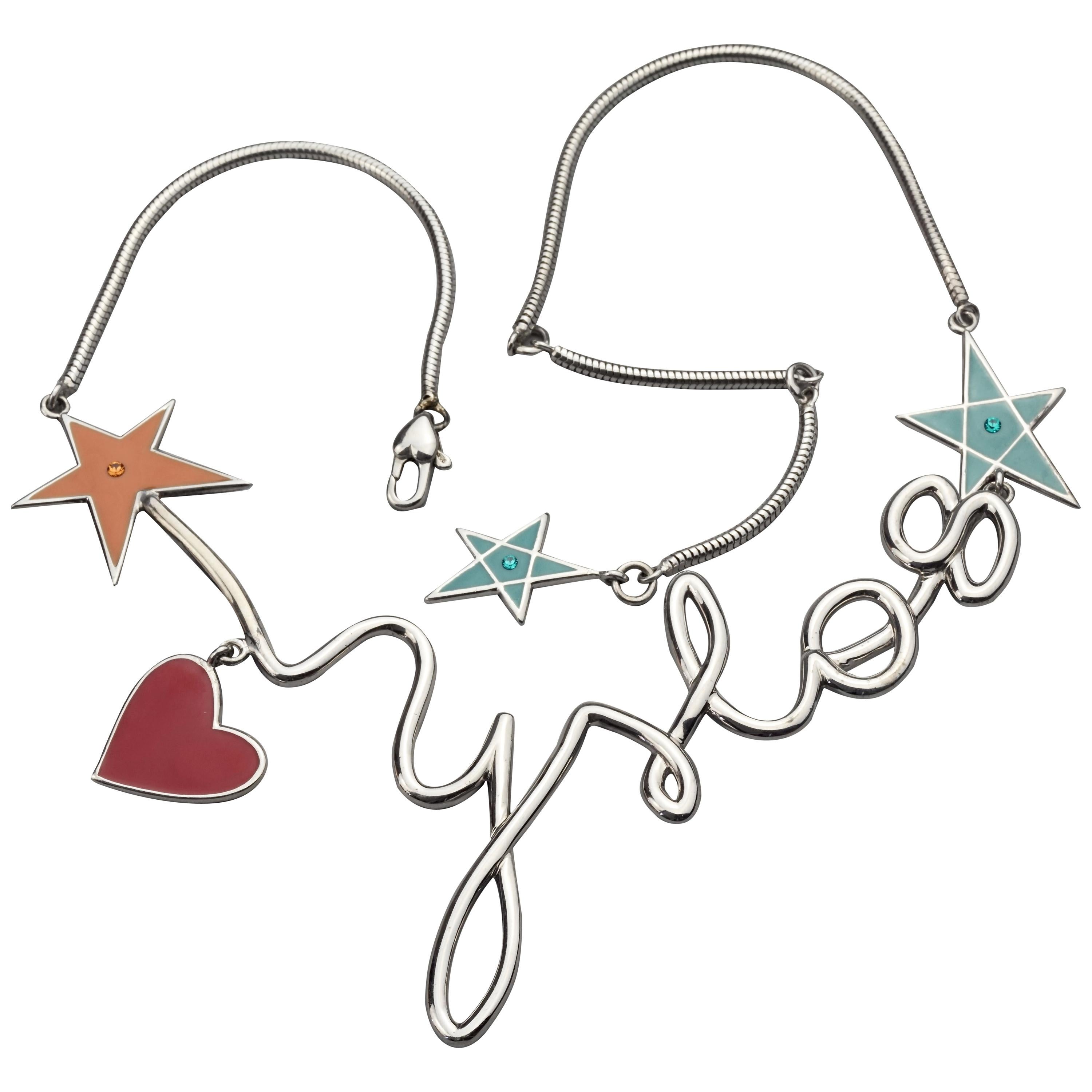 Vintage YVES SAINT LAURENT Ysl Logo Cursive Pop Heart Star Necklace For Sale