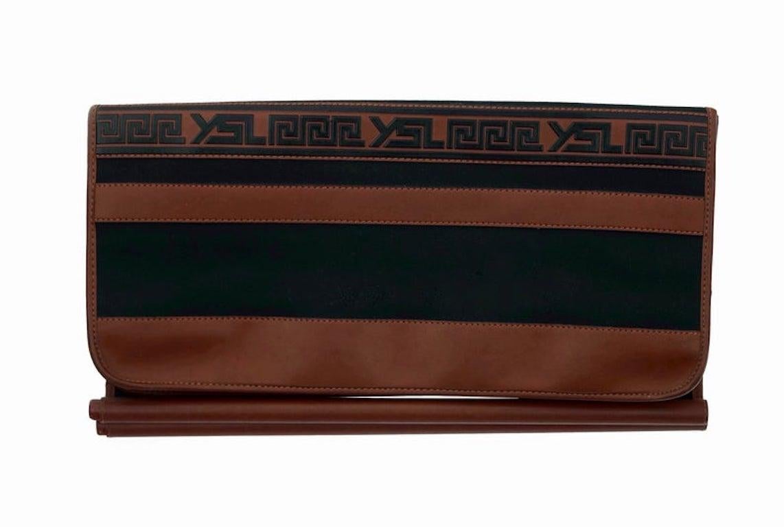 Women's Vintage YVES SAINT LAURENT Ysl Logo Foldable Envelope Leather Clutch Bag