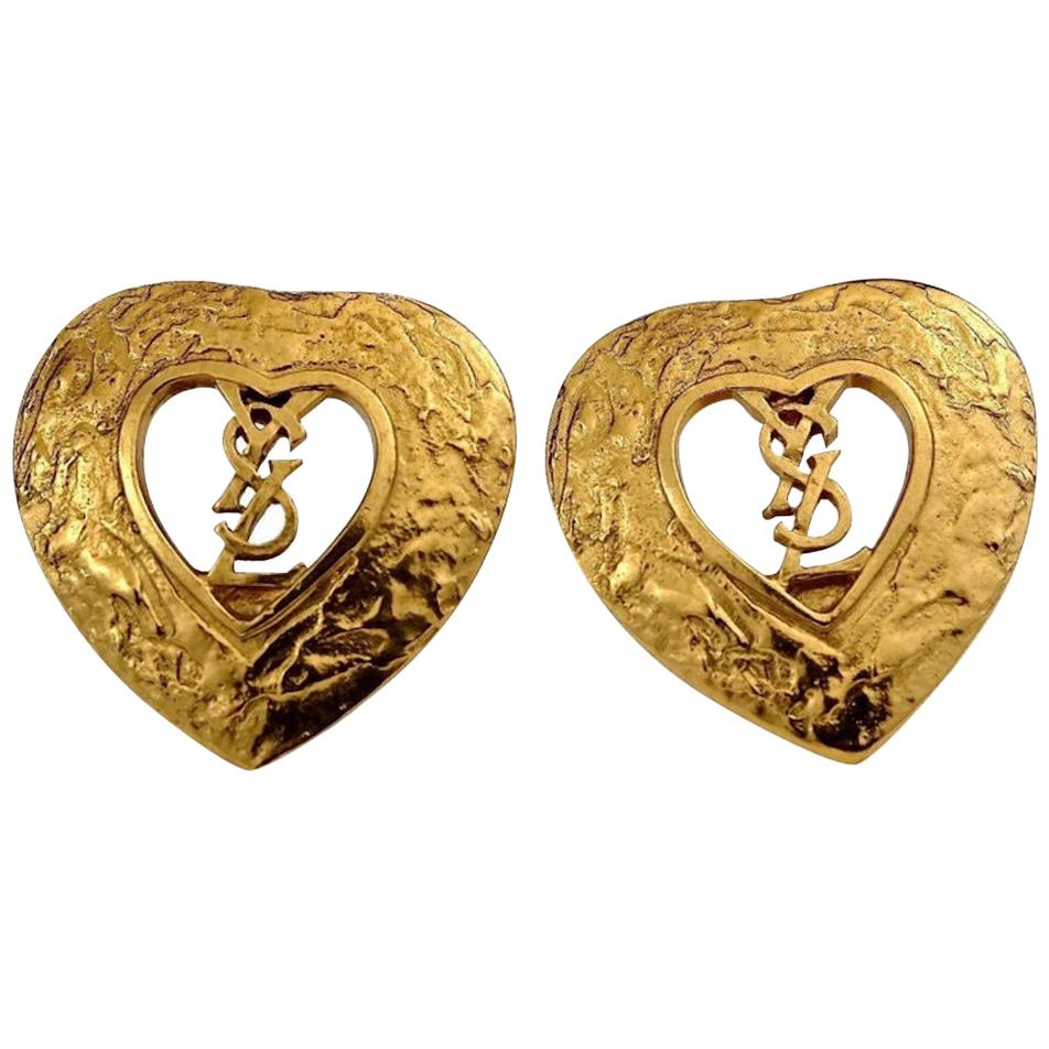 Vintage YVES SAINT LAURENT Ysl Logo Heart Openwork Earrings
