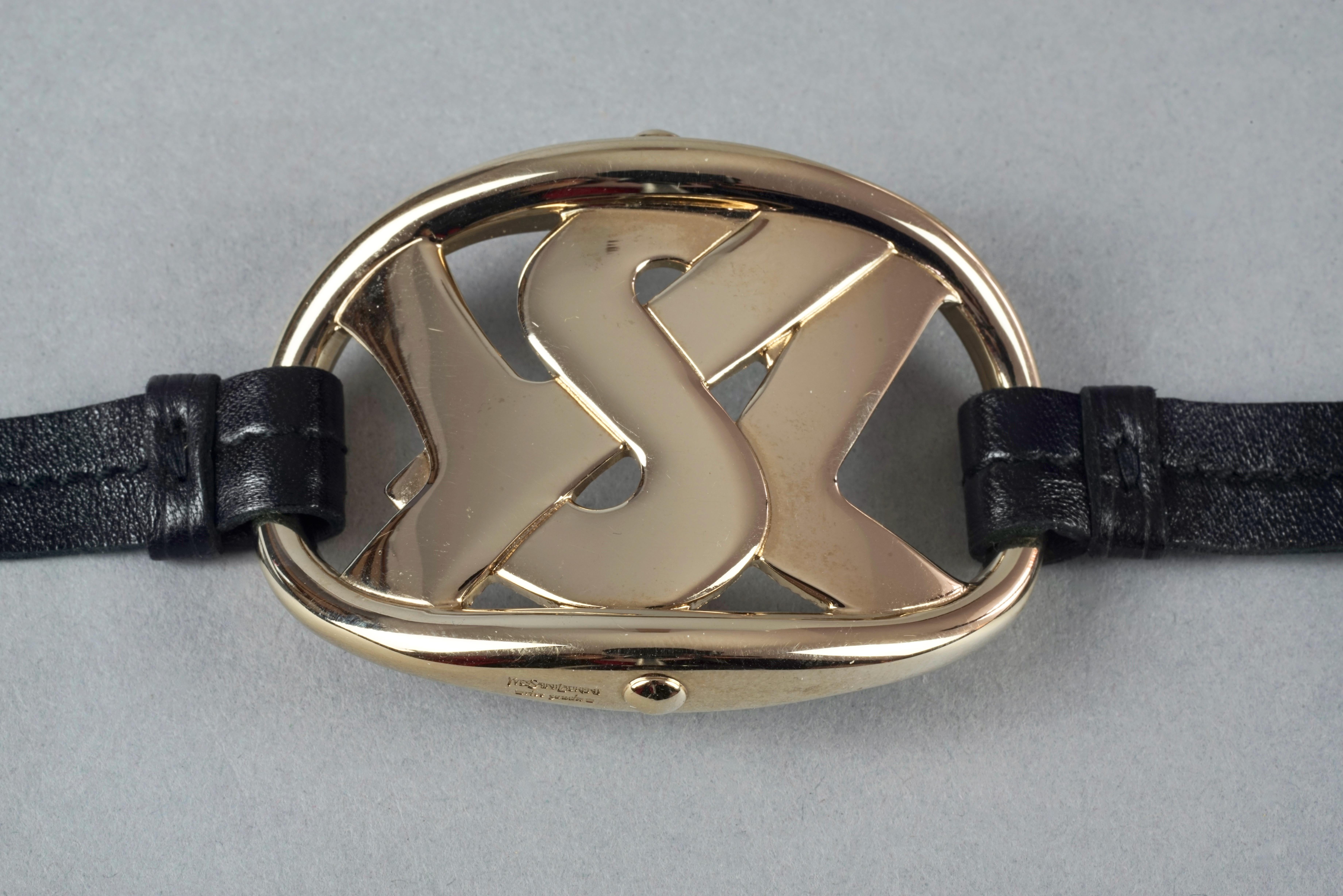 Vintage YVES SAINT LAURENT Ysl Logo Leather Strap Bracelet Necklace Belt 2