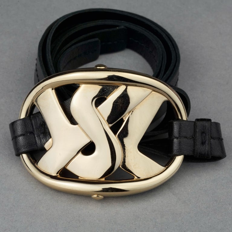 Vintage YVES SAINT LAURENT Ysl Logo Leather Strap Bracelet  display picture 1