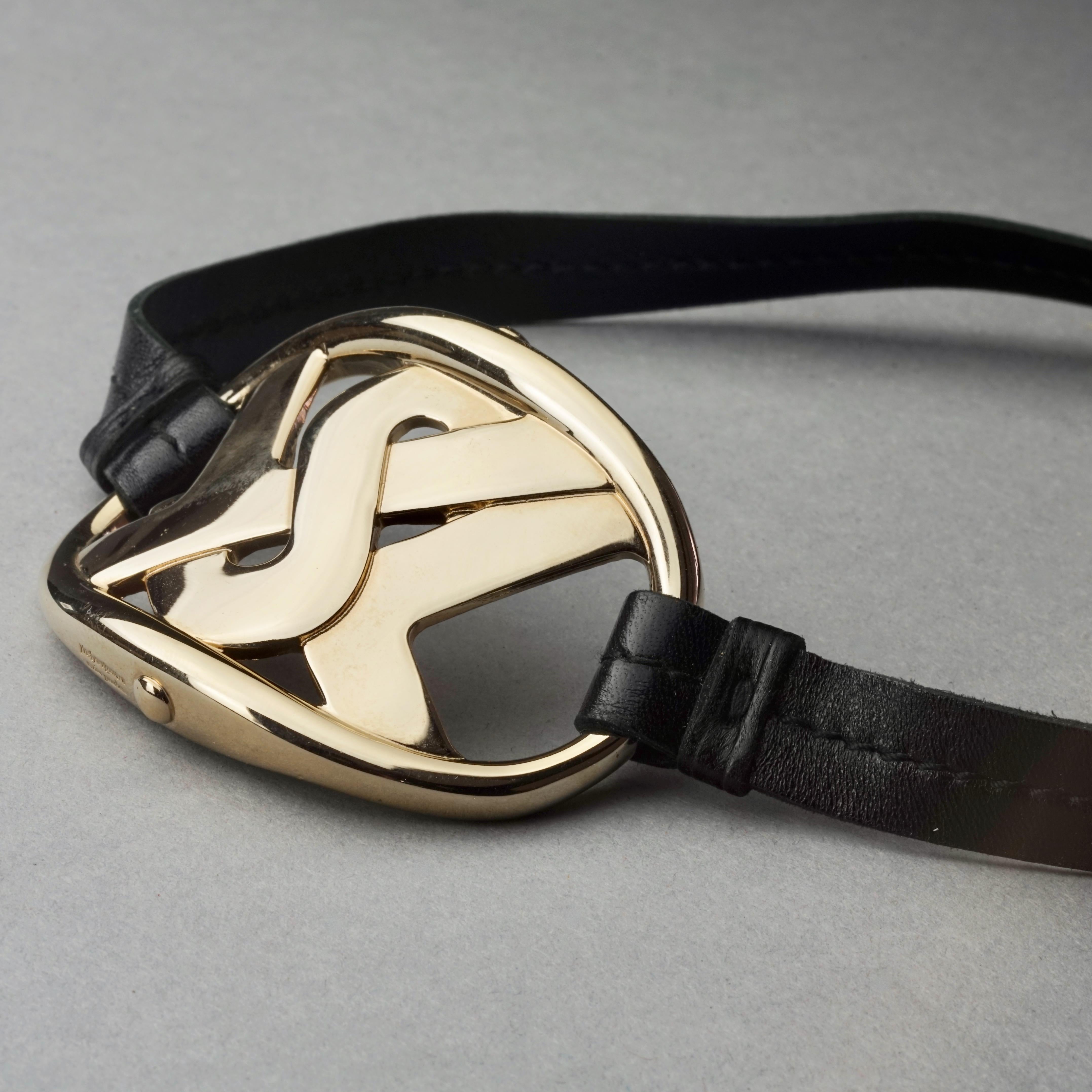 Vintage YVES SAINT LAURENT Ysl Logo Leather Strap Bracelet Necklace Belt In Excellent Condition In Kingersheim, Alsace