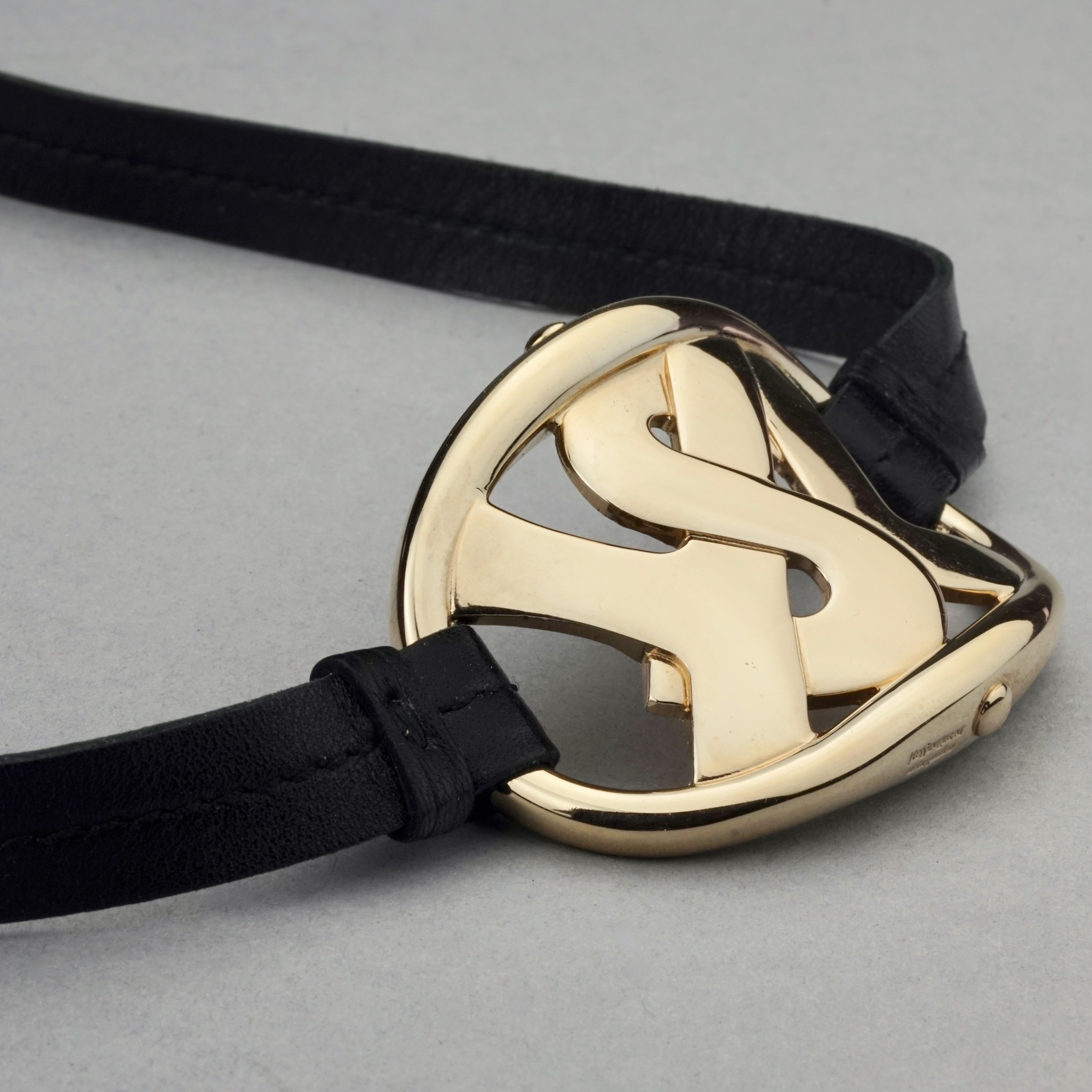 Women's Vintage YVES SAINT LAURENT Ysl Logo Leather Strap Bracelet Necklace Belt