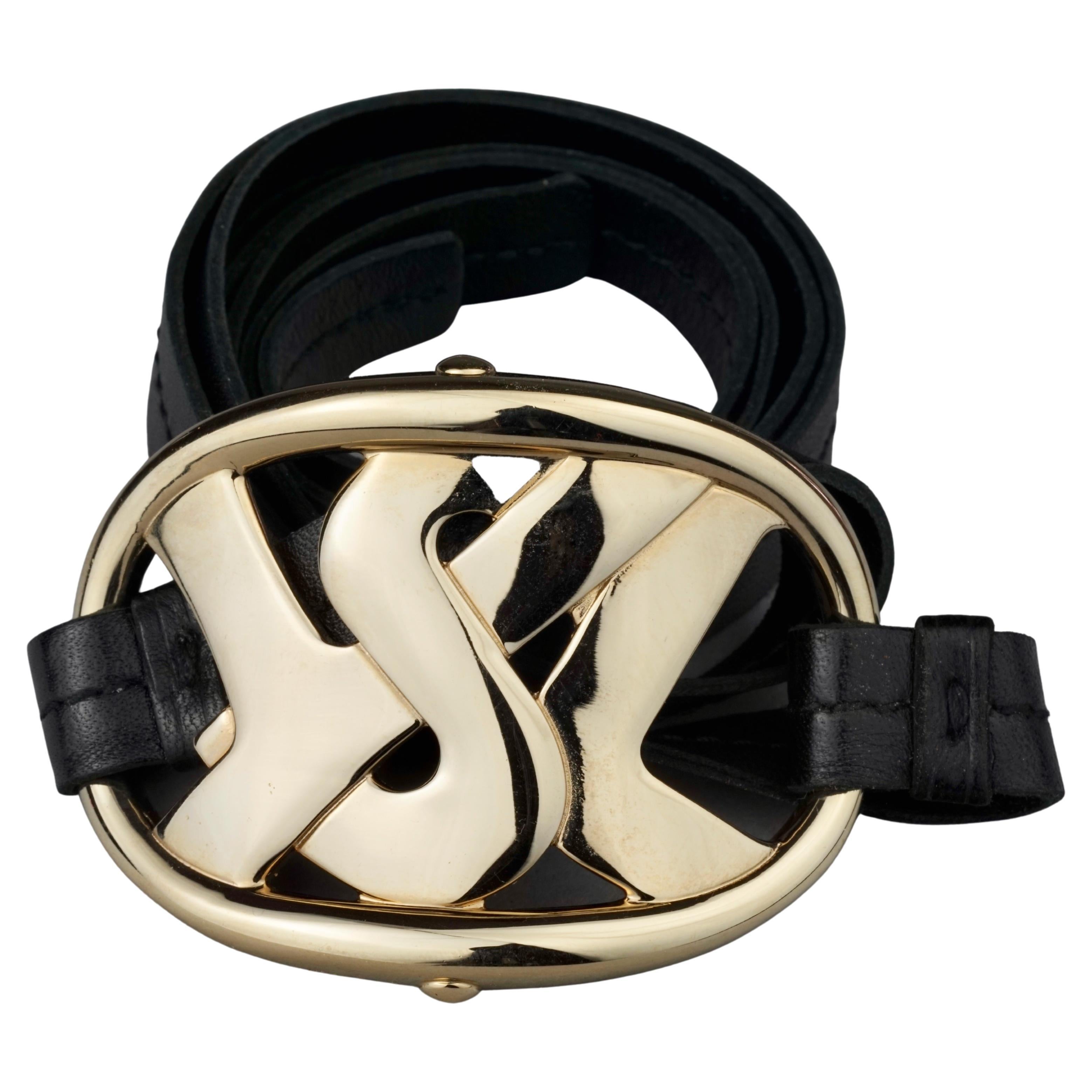 Vintage YVES SAINT LAURENT Ysl Logo Leather Strap Bracelet Necklace Belt