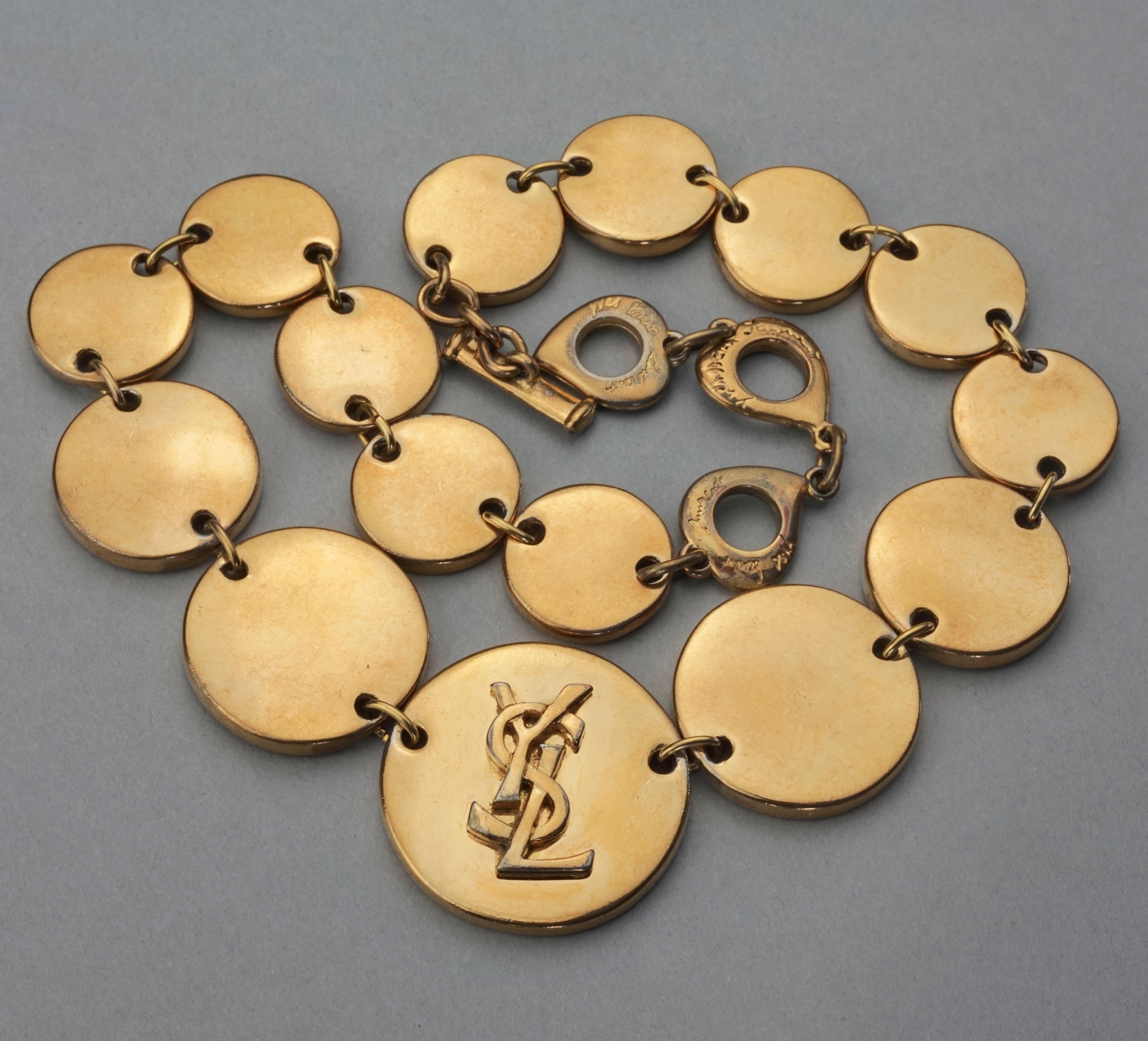 Women's Vintage YVES SAINT LAURENT Ysl Logo Medalion Link Necklace
