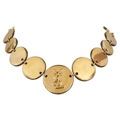 Vintage YVES SAINT LAURENT Ysl Logo Medalion Link Necklace