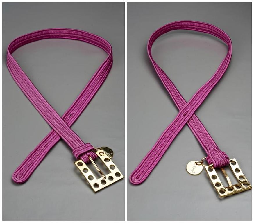 Vintage YVES SAINT LAURENT Ysl Logo Pink Passementerie Belt In Excellent Condition In Kingersheim, Alsace