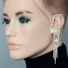 Vintage YVES SAINT LAURENT Ysl Logo Rhinestone Cascading Chain Earrings