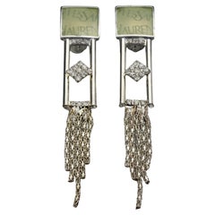 Vintage YVES SAINT LAURENT Ysl Logo Rhinestone Cascading Chain Earrings