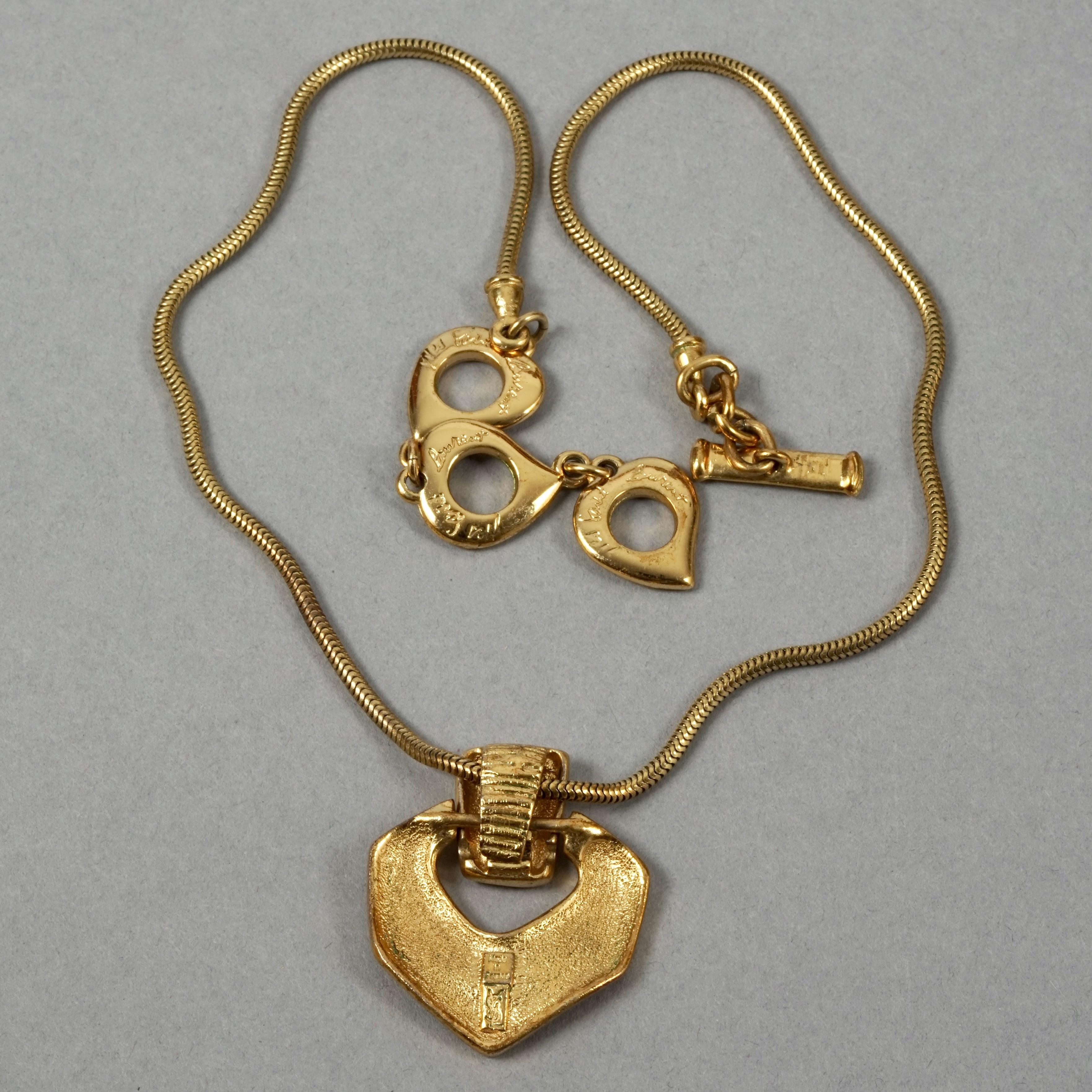 Women's Vintage YVES SAINT LAURENT Ysl Logo Ribbed Pendant Snake Chain Necklace For Sale
