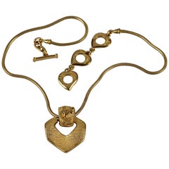 Vintage YVES SAINT LAURENT Ysl Logo Ribbed Pendant Snake Chain Necklace