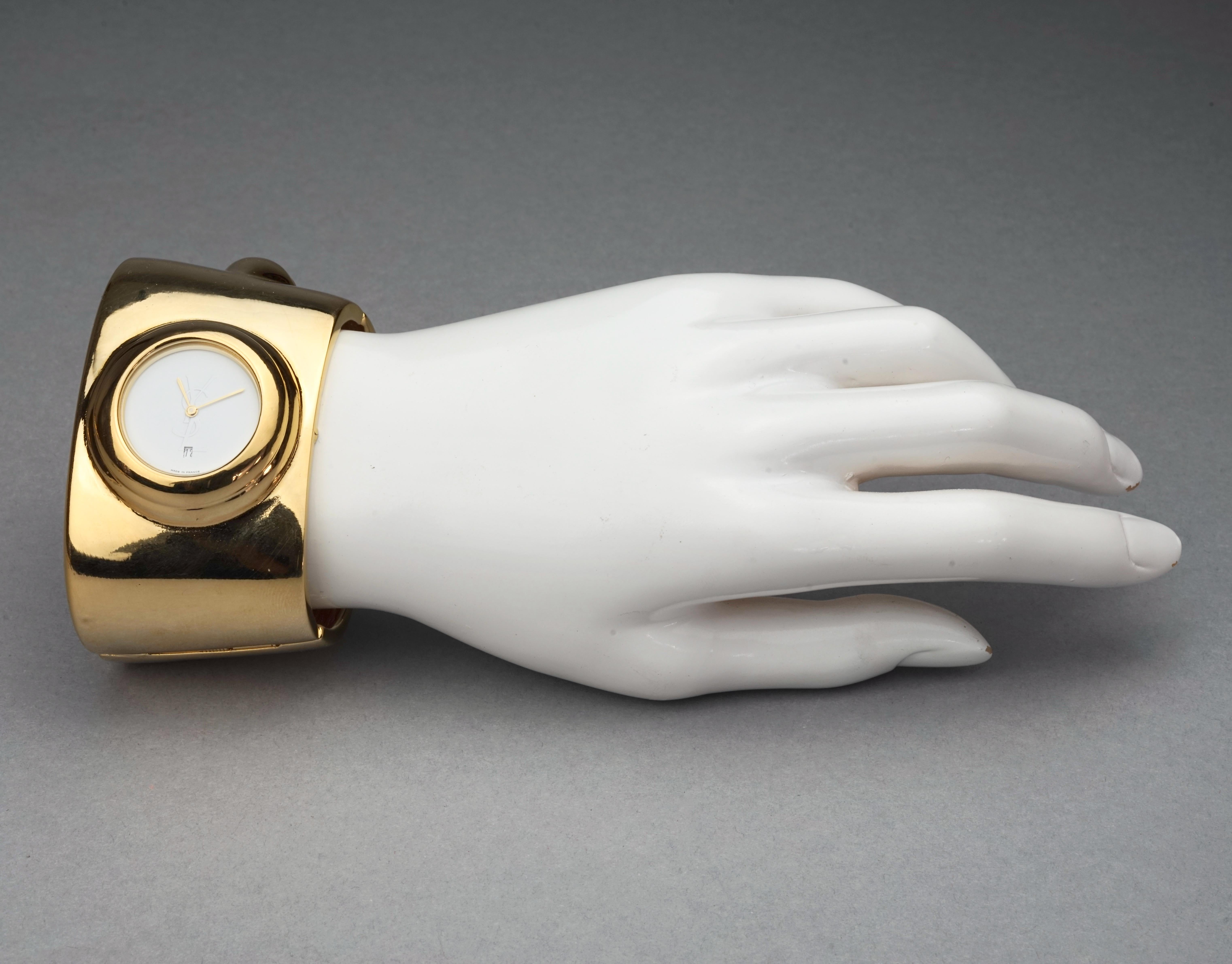 Vintage YVES SAINT LAURENT Ysl Logo Space Age Watch Clamper Cuff Bracelet 3