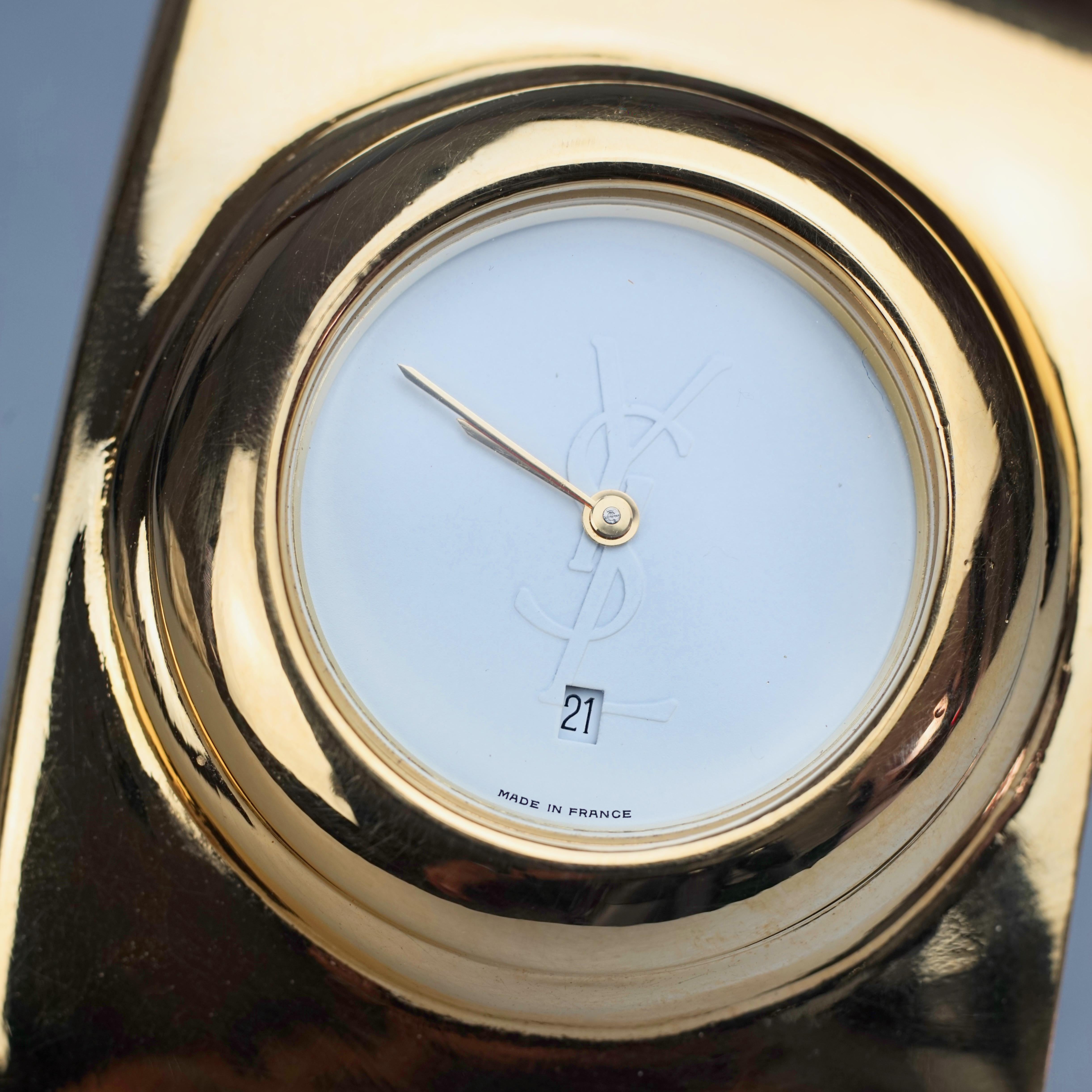 Vintage YVES SAINT LAURENT Ysl Logo Space Age Watch Clamper Cuff Bracelet 5