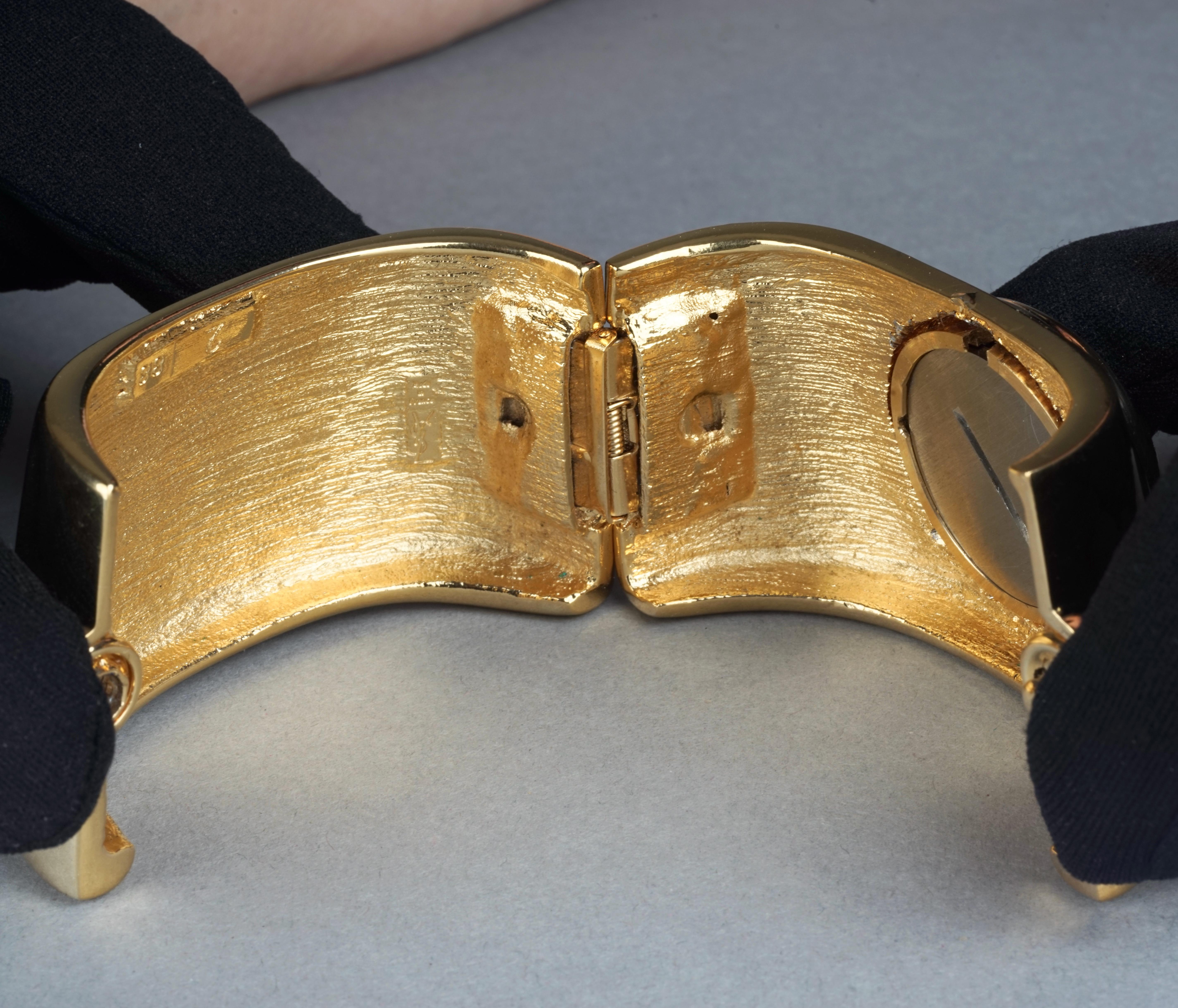Vintage YVES SAINT LAURENT Ysl Logo Space Age Watch Clamper Cuff Bracelet 1