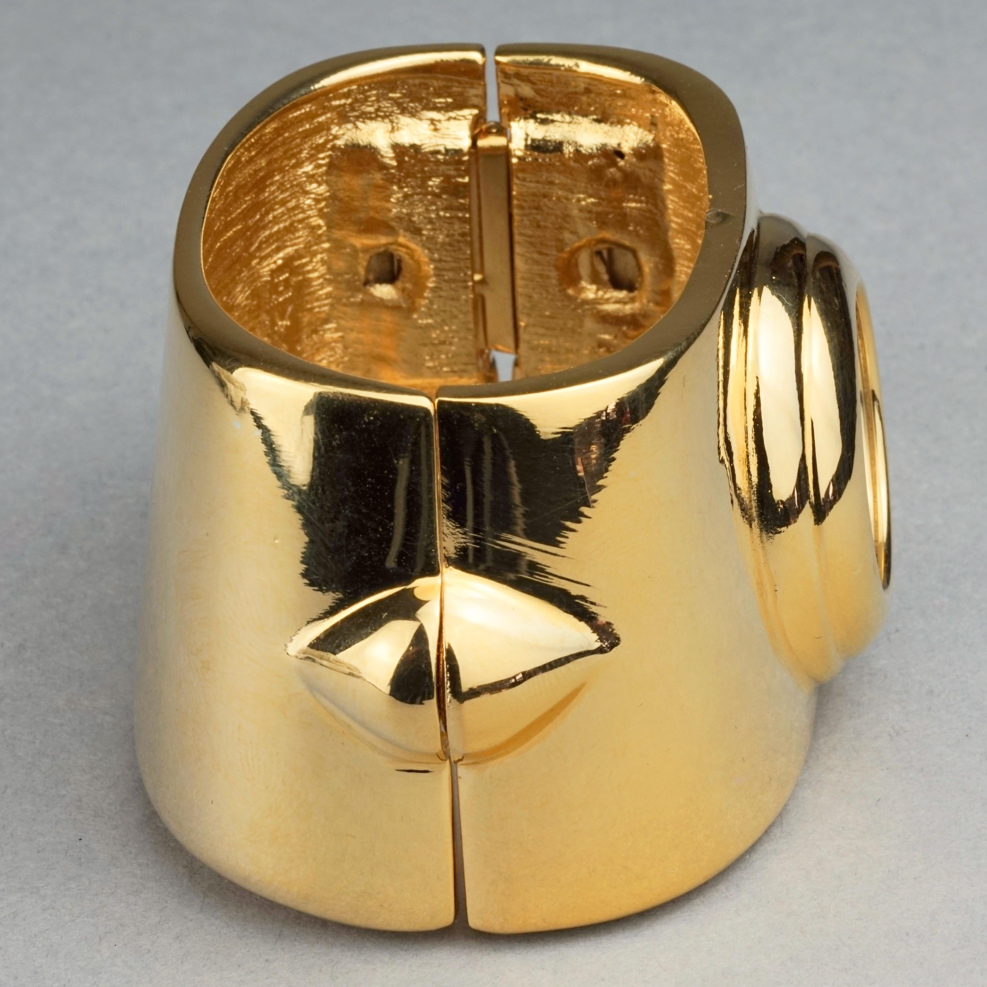Vintage YVES SAINT LAURENT Ysl Logo Space Age Watch Clamper Cuff Bracelet 2