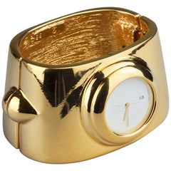 Vintage YVES SAINT LAURENT Ysl Logo Space Age Watch Clamper Cuff Bracelet