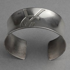 Vintage YVES SAINT LAURENT Ysl Logo Sterling Silver Cuff Bracelet