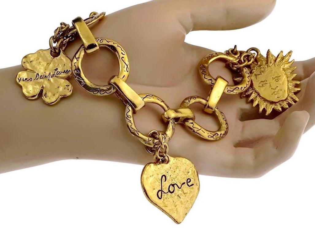 Vintage YVES SAINT LAURENT Ysl Love by Robert Goossens Sun Clover Heart Charm Br In Excellent Condition In Kingersheim, Alsace