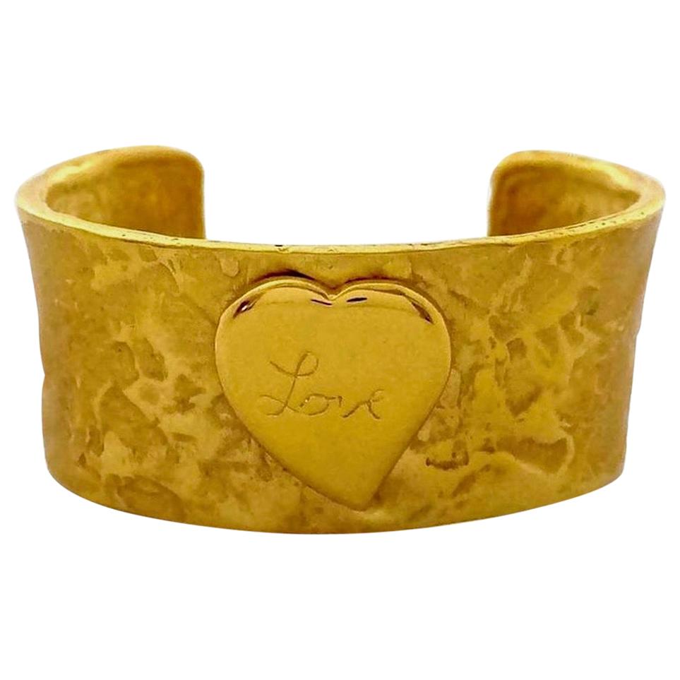 Vintage YVES SAINT LAURENT Ysl Love Heart Hammered Cuff Bracelet