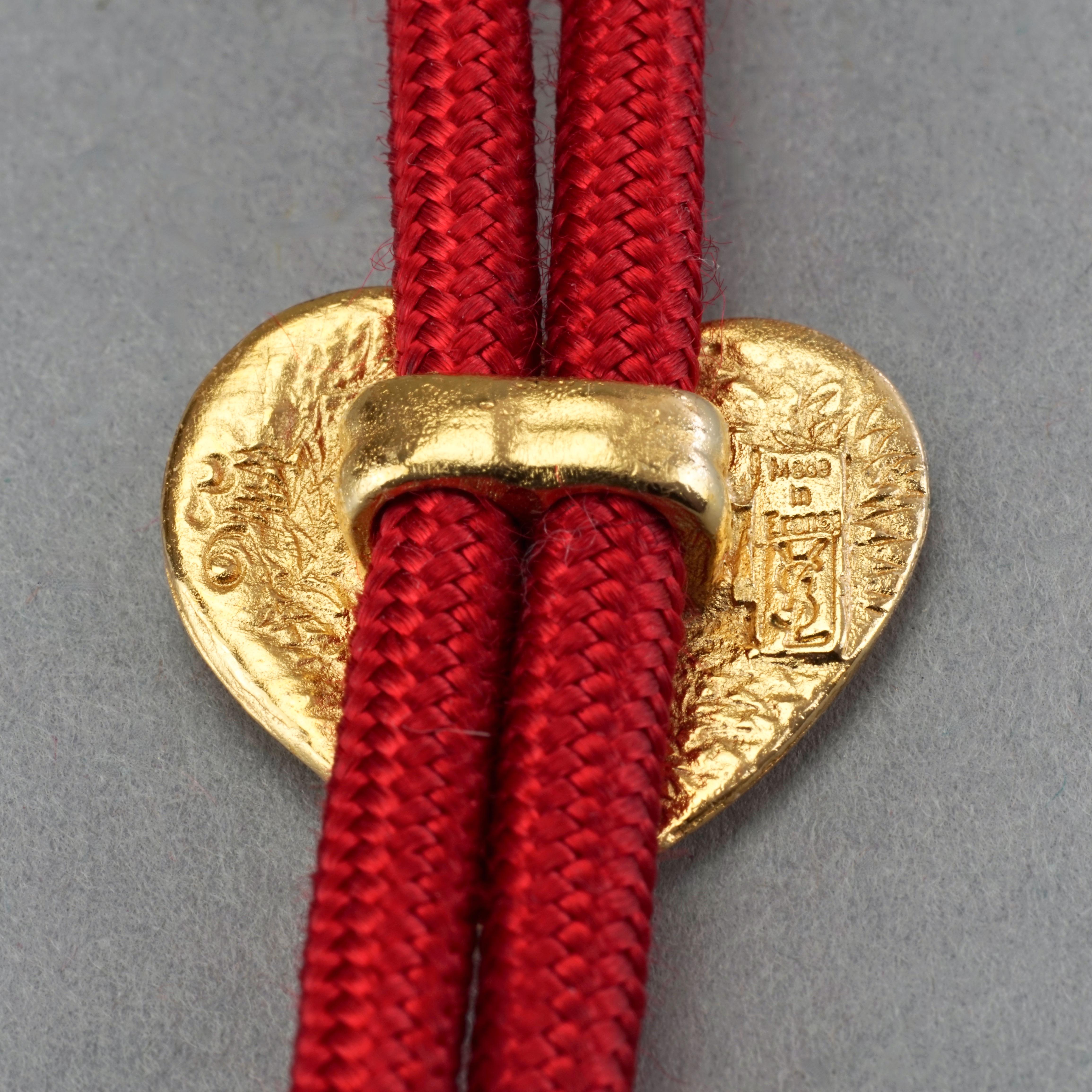 Vintage YVES SAINT LAURENT Ysl Love Heart Red Lariat Rope Necklace 4
