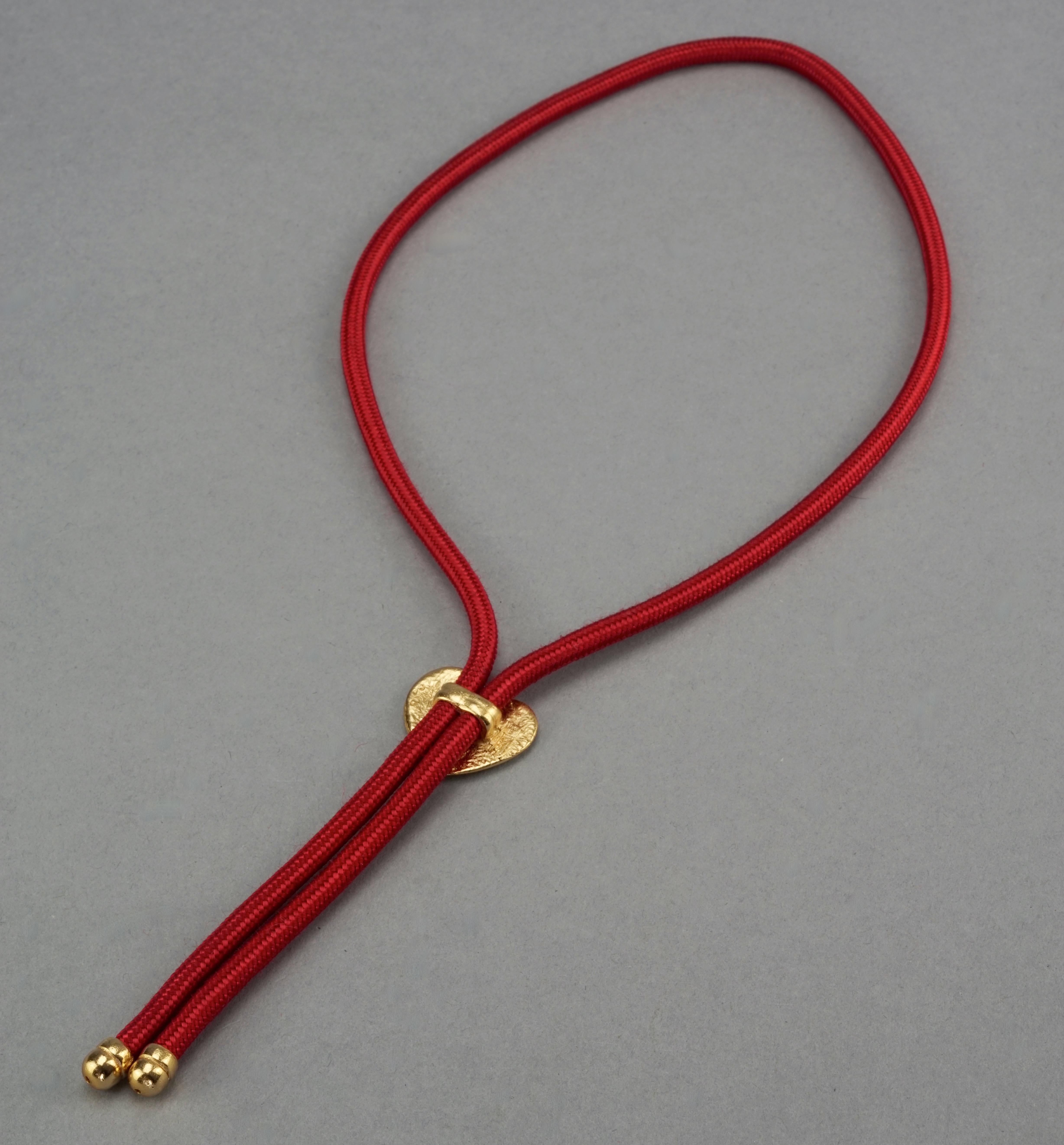Vintage YVES SAINT LAURENT Ysl Love Heart Red Lariat Rope Necklace 2