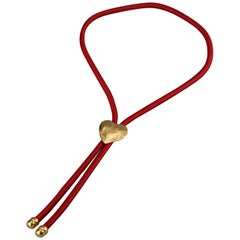 Vintage YVES SAINT LAURENT Ysl Love Heart Red Lariat Rope Necklace