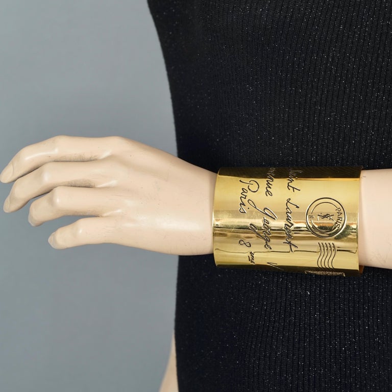 Vintage YVES SAINT LAURENT Ysl Mail Postcard Wide Bracelet Cuff at 1stDibs