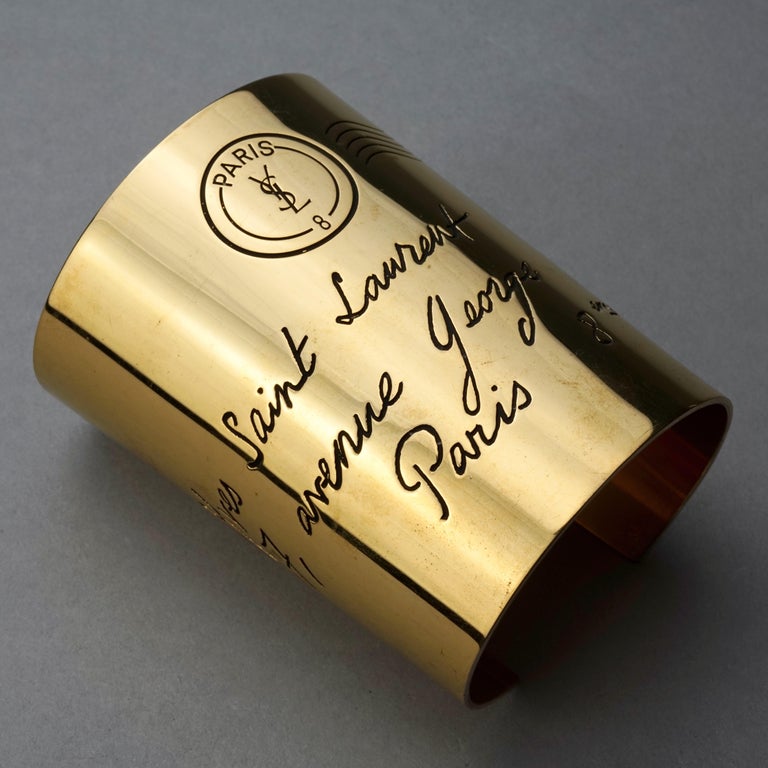 Vintage YVES SAINT LAURENT Ysl Mail Postcard Wide Bracelet Cuff at 1stDibs