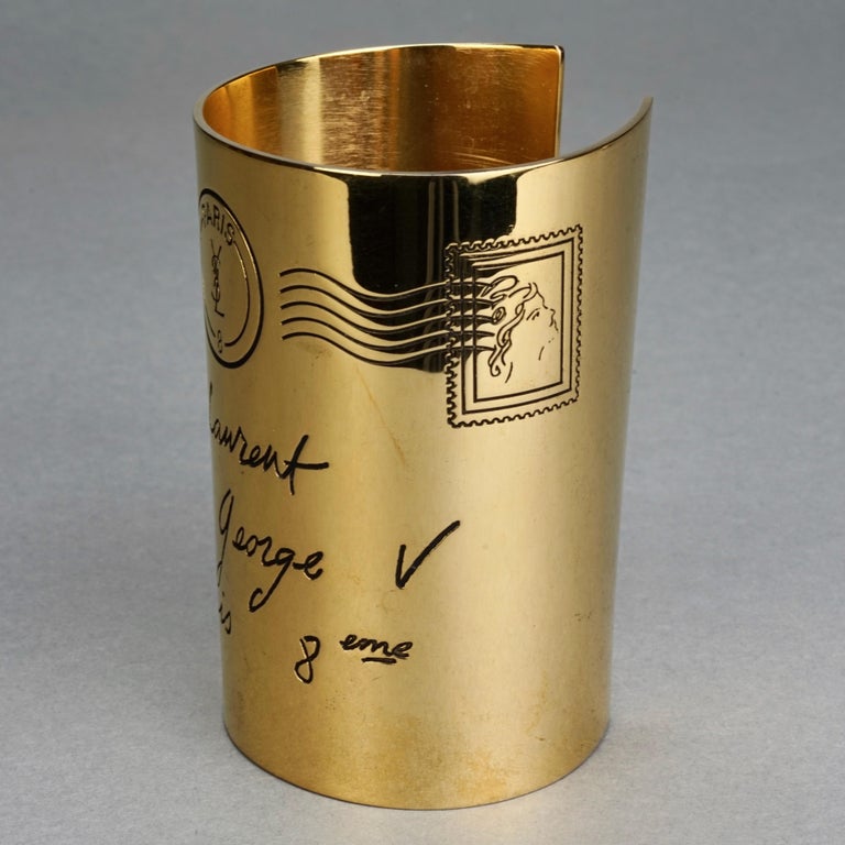 Vintage YVES SAINT LAURENT Ysl Mail Postcard Wide Bracelet Cuff at 1stDibs