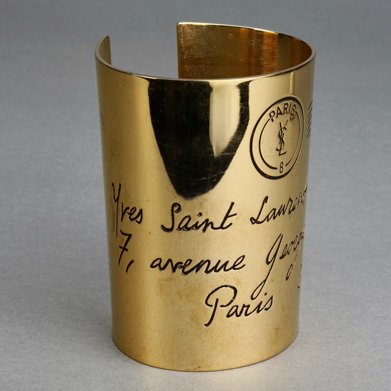 Vintage YVES SAINT LAURENT Ysl Mail Postcard Wide Bracelet Cuff at 1stDibs