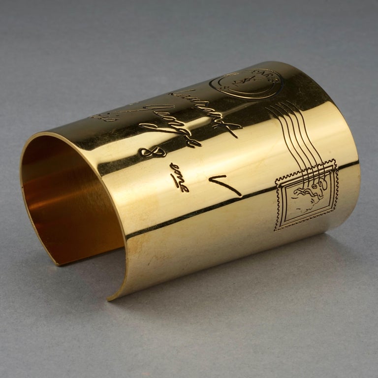 Vintage YVES SAINT LAURENT Ysl Mail Postcard Wide Bracelet Cuff at 1stDibs