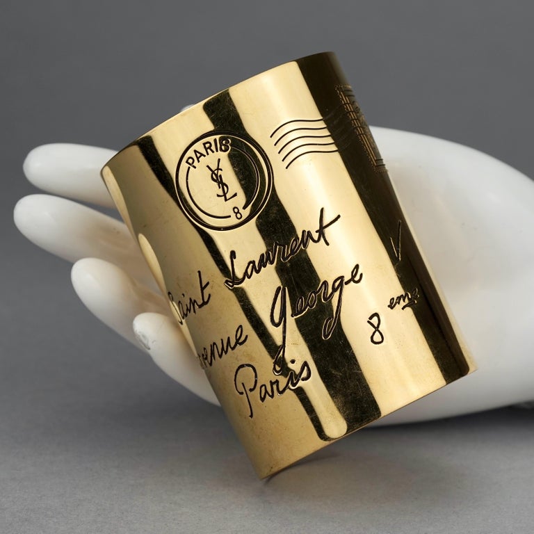 Vintage YVES SAINT LAURENT Ysl Mail Postcard Wide Bracelet Cuff at 1stDibs
