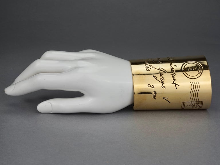 Vintage YVES SAINT LAURENT Ysl Mail Postcard Wide Bracelet Cuff at 1stDibs
