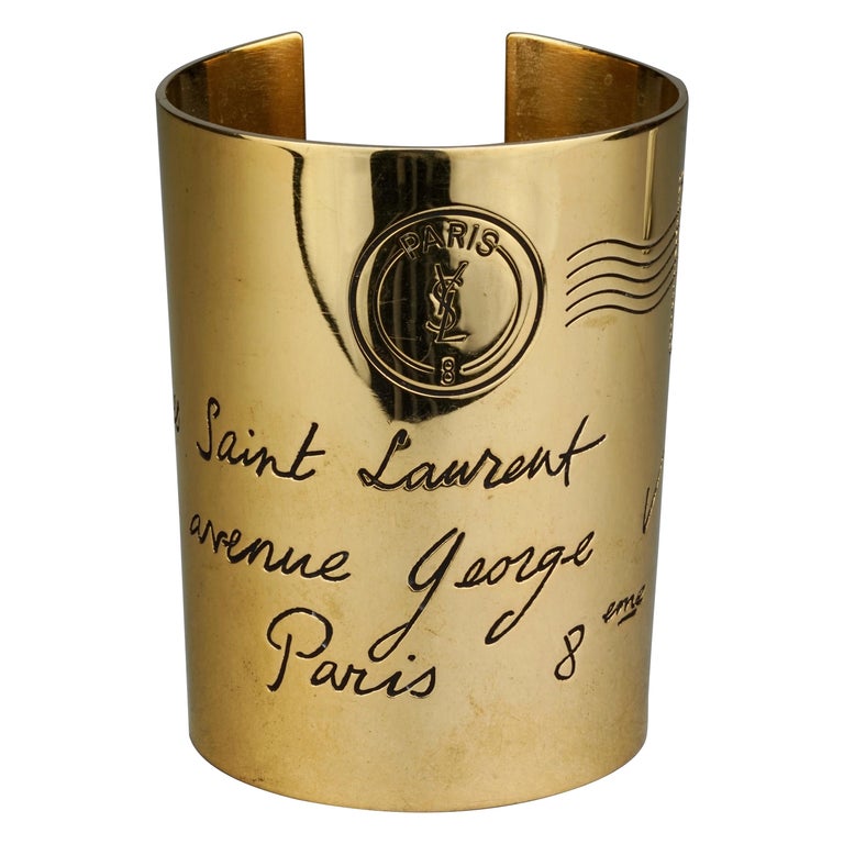 Vintage YVES SAINT LAURENT Ysl Mail Postcard Wide Bracelet Cuff at