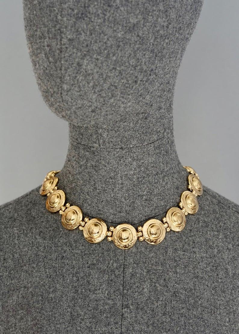 Vintage YVES SAINT LAURENT Ysl Medallion Link Choker Necklace In Excellent Condition In Kingersheim, Alsace