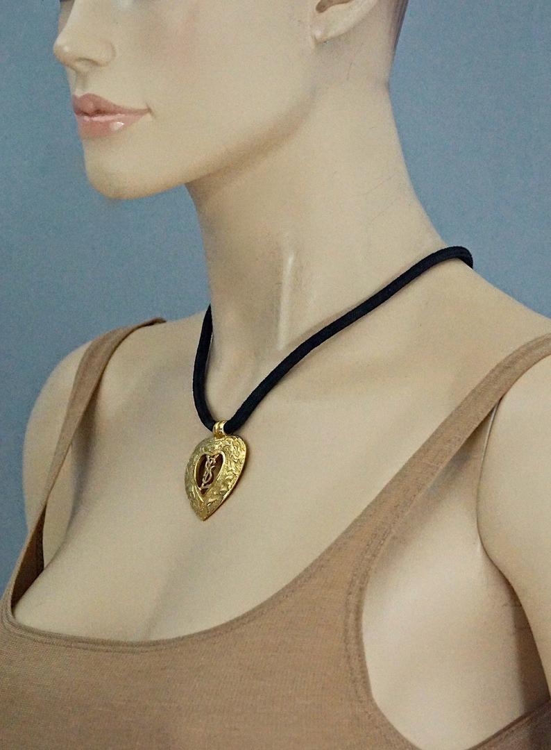 Women's Vintage YVES SAINT LAURENT Ysl Monogram Heart Lariat Necklace
