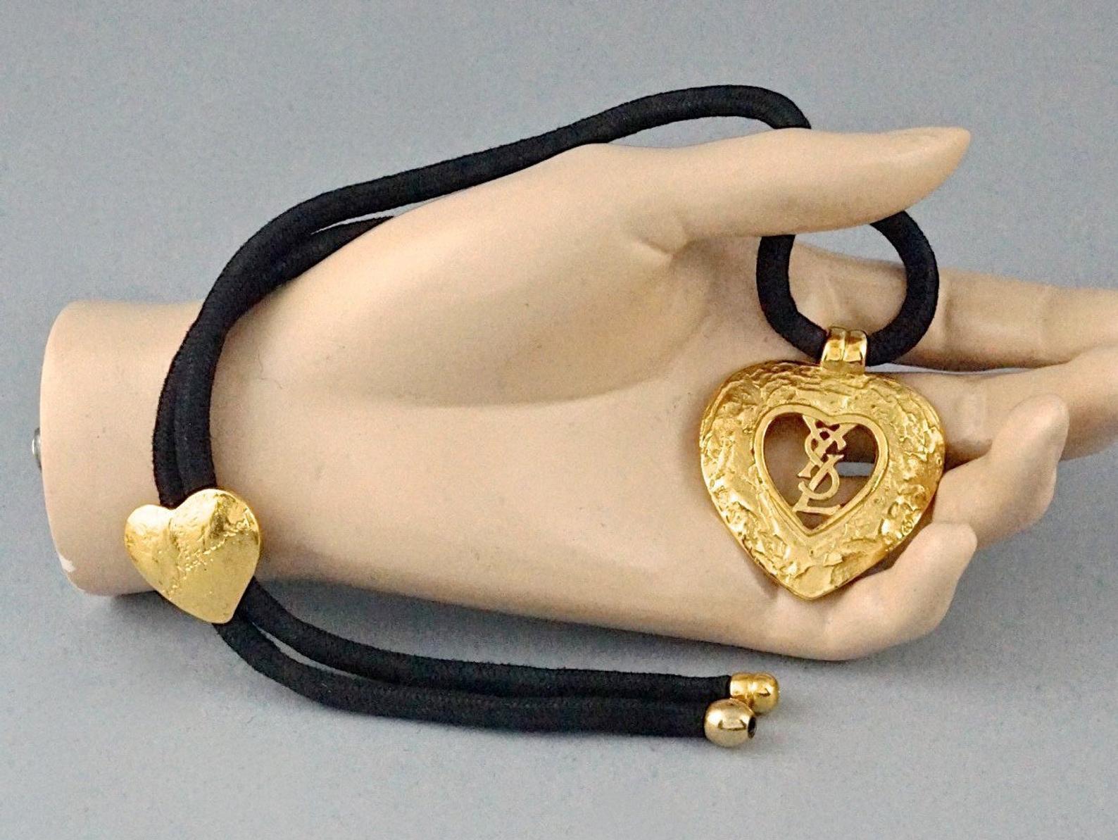 Vintage YVES SAINT LAURENT Ysl Monogram Heart Lariat Necklace 2