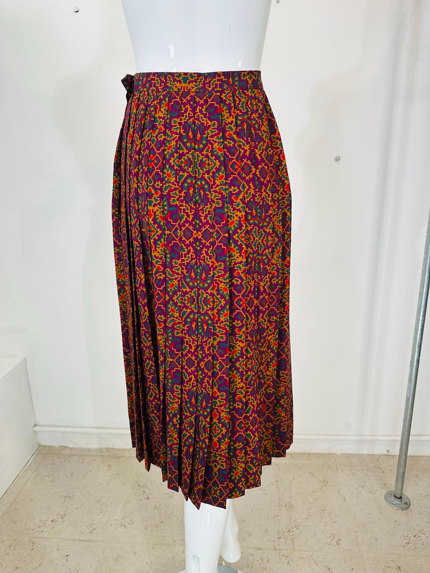 Vintage Yves Saint Laurent YSL Moorish print challis knife pleated skirt 1970s For Sale 5