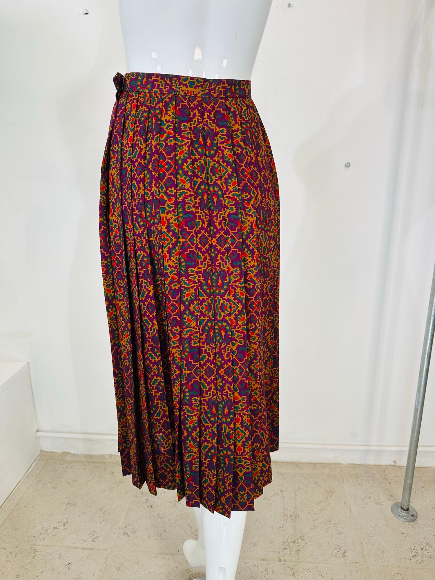 Vintage Yves Saint Laurent YSL Moorish print challis knife pleated skirt 1970s For Sale 6