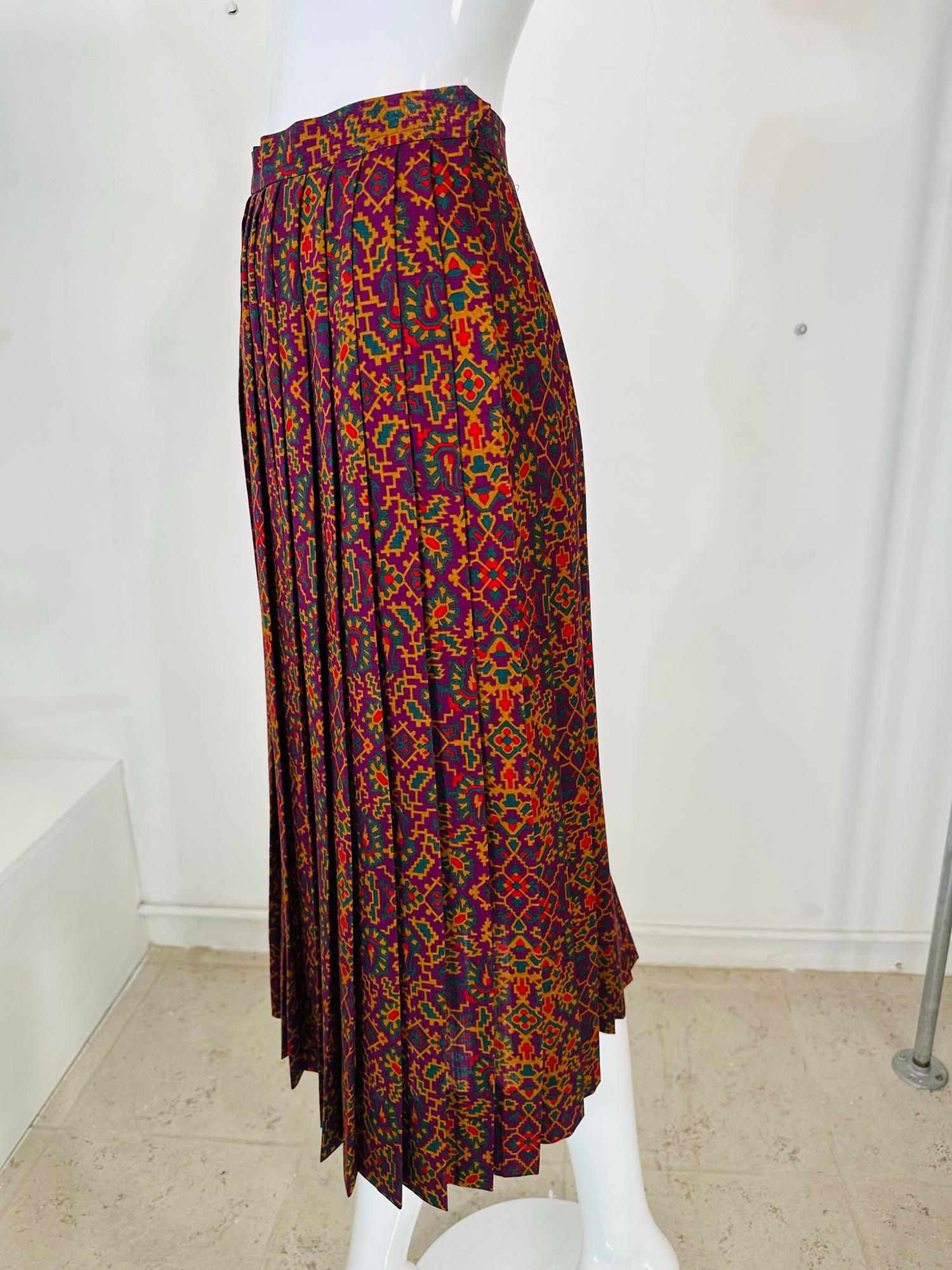 Vintage Yves Saint Laurent YSL Moorish print challis knife pleated skirt 1970s For Sale 9