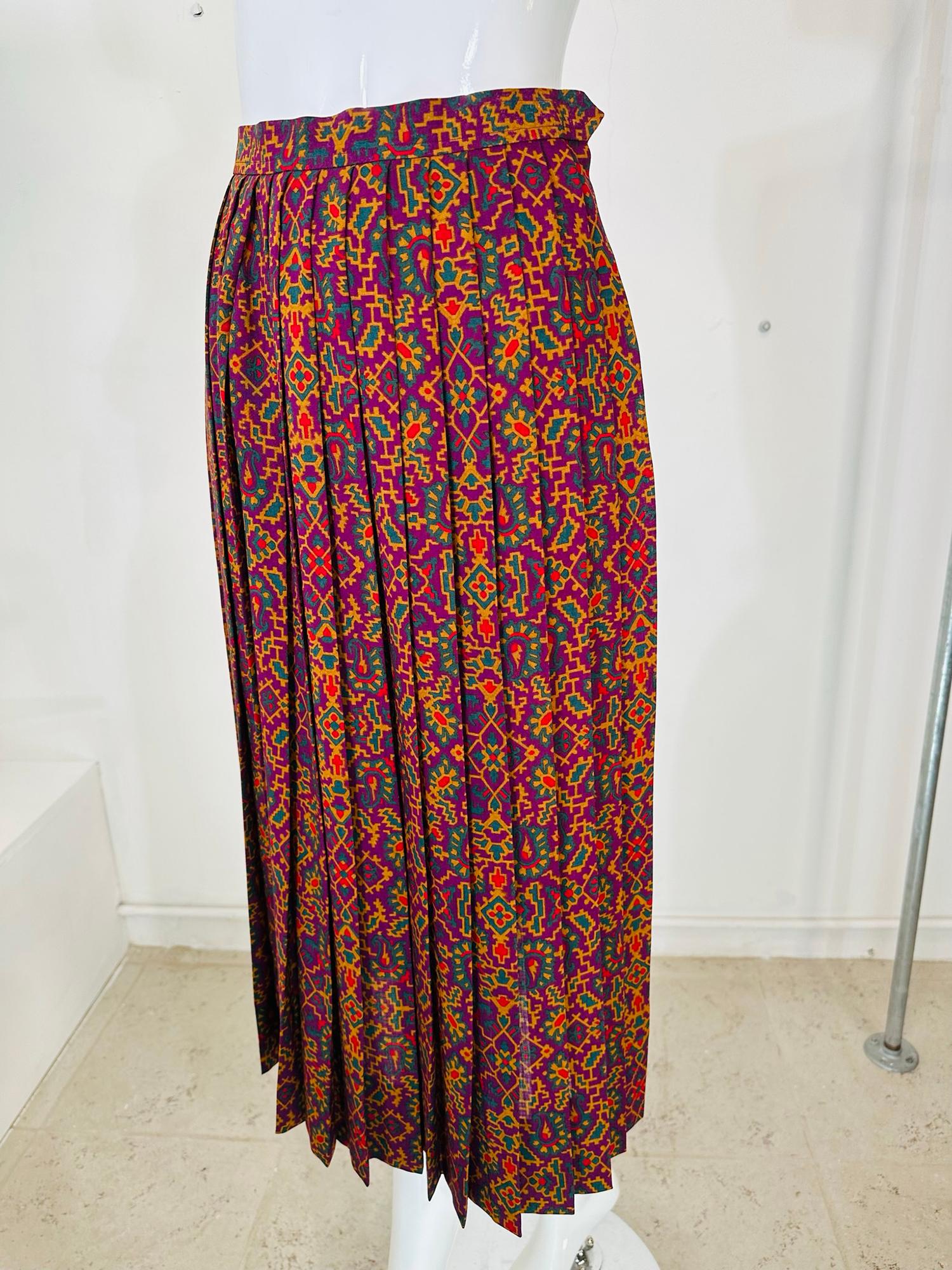 Vintage Yves Saint Laurent YSL Moorish print challis knife pleated skirt 1970s For Sale 10