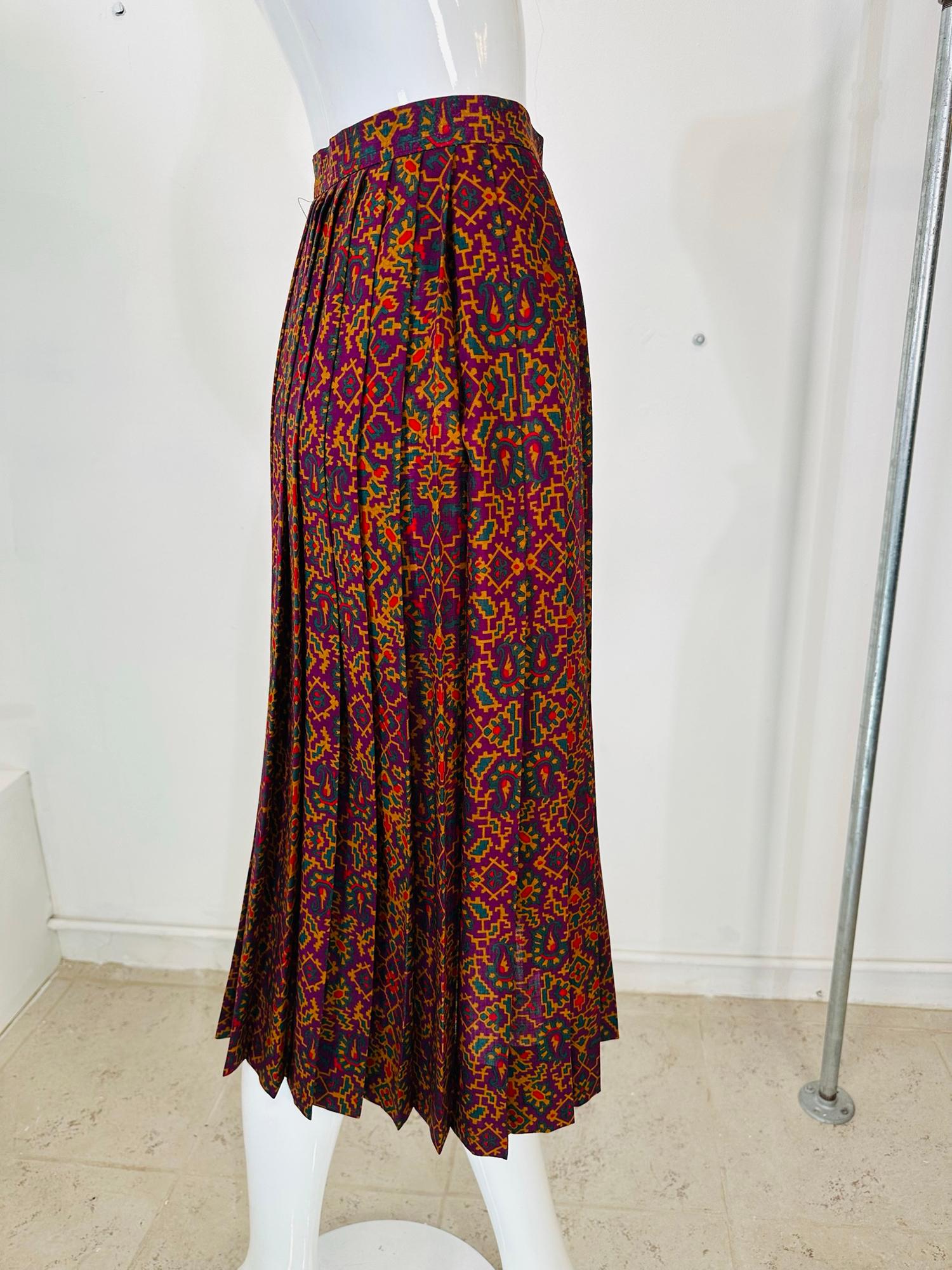 Vintage Yves Saint Laurent YSL Moorish print challis knife pleated skirt 1970s For Sale 2